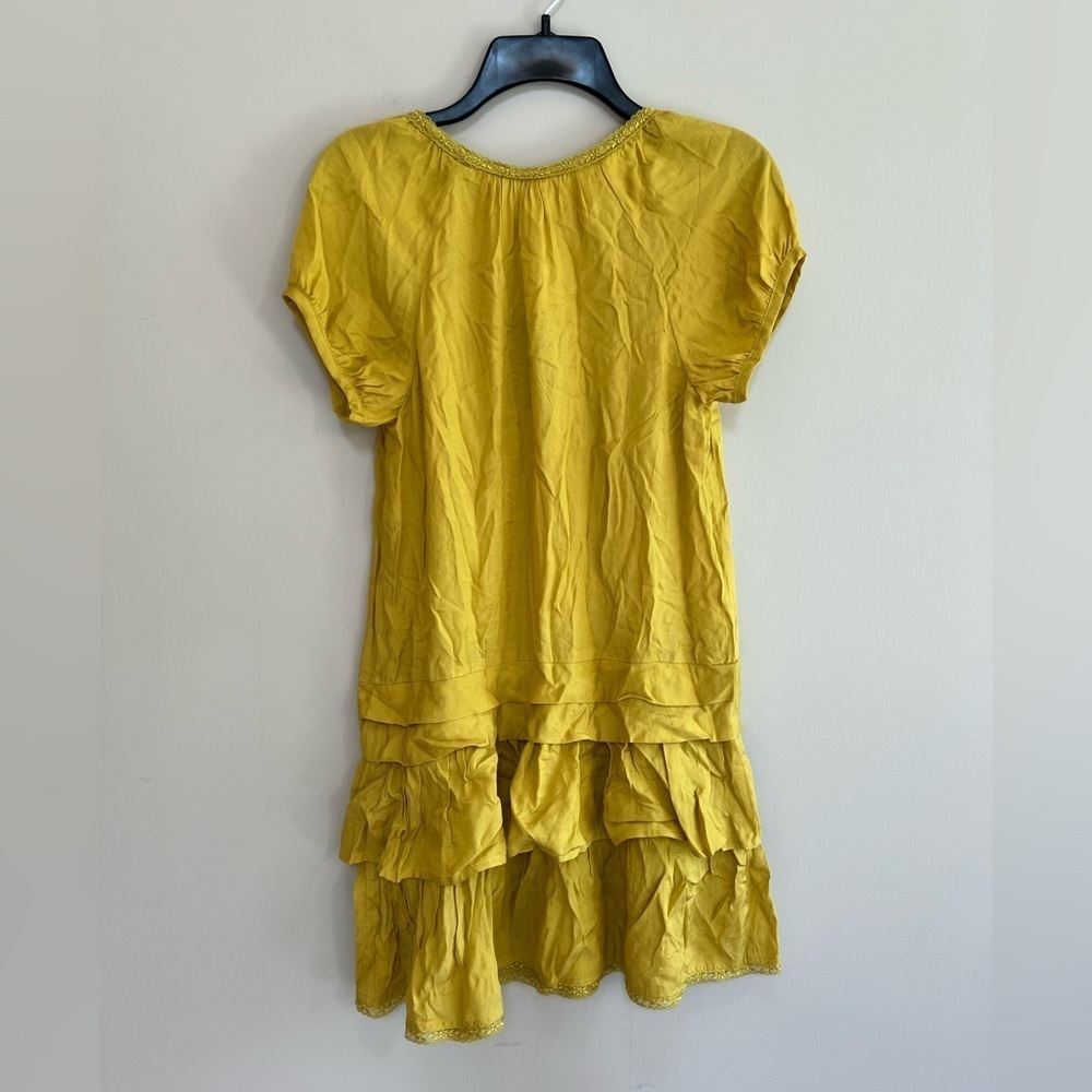 NWT Anthropologie Maeve Knit Babydoll Ruffle Tiered Mini Dress, Yellow Gold, XS - Picture 2 of 7